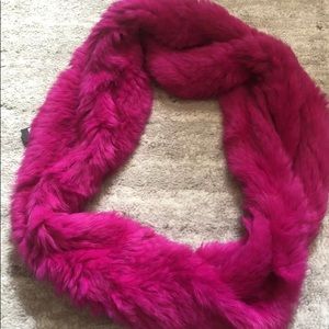 Jocelyn Genuine Rabbit Infinity Scarf - Hot Pink